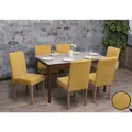 Produktbild: 6er-Set Esszimmerstuhl Littau, Stuhl Küchenstuhl Hochlehner, Stoff/Textil Chenille Holz ~ gelb, naturfarbene Beine