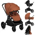 Produktbild: Lionelo Kombikinderwagen Mika Plus 3in1 bis 38 Monate (22kg), XXL-Verdeck mit UPF50+, 3-stufige Verstellung des Elterngriffs - Brown Rust - Braun