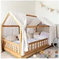 Produktbild: lilimaus Betthimmel Hausbetthimmel Baumwoll Musselin Betthimmel Kinder Hausbett 2er Set, Stilvolle Musselin-Deko für Kinderzimmer, ideal als Geschenkidee weiß 135 cm x 320 cm