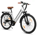 Produktbild: Hiland 26 Zoll 7-Gang 250W Elektrofahrrad für Männer und Frauen, Elektrisches Citybike mit 36V 10,4Ah Akku, Mit Frontlicht, Grau