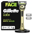 Produktbild: Gillette Labs Rasierer Herren mit Reinigungselement, Nassrasierer Männer Champion Gold Edition — Inkl. 1 Handstück, 3 Ersatzklingen mit Wandhalterung für Einfache Lagerung — Edelstahl