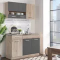 Produktbild: Homestyle4u Küche Küchenzeile Küchenblock 120 cm Holz Grau Einbauküche Singleküche