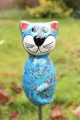 Produktbild: Katze aus Keramik blau 17 cm hoch Dekofigur Gartendeko Gartenfigur Garten Deko