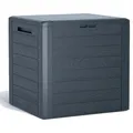 Produktbild: Prosperplast Garten-Aufbewahrungsbox Woodebox 140 L, Anthrazit – Kissenbox/Aufbewahrungsbox in Holzoptik, aus Kunststoff, mit Deckel, für Garten, Terrasse & Balkon