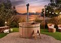 Produktbild: Finntherm Holz Badefass Bergen, Hot Tub Ø 180 x 110 cm für 5-6 Personen, inkl. Edelstahl-Ofen 22 kW, Einstiegsleiter & Sitzbänken