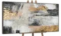 Produktbild: YS-Art Luxus Abstrakt Design Acryl Gemälde auf Leinwand Farbmagie handgemalt Wandbilder Wohnzimmer modern Wohndekor Bilder Büro gold grau echte Kunst 160x80 cm