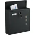 Produktbild: Relaxdays Briefkasten mit Sichtfenstern, HxBxT: 33 x 35 x 12 cm, Eisen, 4 Schlüssel, Postkasten Querformat, schwarz