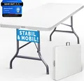 Produktbild: Klapptisch 182x76x74 cm (LxBxH) weiß - klappbar mit Kofferfunktion - Campingtisch Gartentisch Markttisch Flohmarkttisch Koffertisch