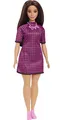 Produktbild: Barbie Fashionistas Puppe, Langen braunen Haaren, Kariertes Kleid, Liebeskette, rosa Schuhe, inkl. Barbiepuppe, Geschenk für Kinder, Spielzeug ab 3 Jahre,HBV20