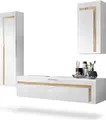 Produktbild: Vladon Badmöbel Komplettset Aloha, Germany, Korpus in Weiß matt / Fronten in Weiß Hochglanz mit Absetzungen in Eiche Natur
