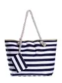 Produktbild: DonDon Strandtasche mit Reißverschluss, Große Strandtasche XXL, Shopper Tasche Damen - Praktische Beach bag Umhängetasche Damen Badetasche für Strand und Meer - gestreift dunkelblau weiß