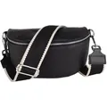 Produktbild: MIRROSI Bauchtasche Damen, Echtleder, Leder, Made in Italy, Umhängetasche, Brusttasche, (Schultertasche für jeden Anlass (1 Tasche & 2 Gurte), 3 Größen auswählbar), Crossbody Bag, Schwarz, gemusterten& verstellbaren Schulterriemen schwarz Große Tasche (28x18x9cm)