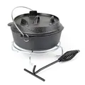 Produktbild: Wiltec Dutch Oven 4l mit Untersetzer und Deckelheber, Kochtopf aus Gusseisen für Lagerfeuer und Camping
