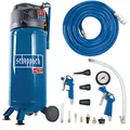 Produktbild: Scheppach Kompressor HC51V (1500W, 50 L, 10 bar, Ansaugleistung 220 l/min, Druckminderer, ölfrei, stehende platzsparende Bauweise) - inkl. 13-teiligem Druckluft-Werkzeug-Set + 15 m Gewebeschlauch