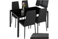 Produktbild: tectake Sitzgruppe Essgruppe aus Stahl, 5-teilig, bodenschonende Kunststoffkappen, (Loungeset Berlin, 5-tlg., für Außen in Schwarz), Esstisch mit 4 Stühlen, gepolstert mit Kunstlederbezug