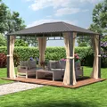 Produktbild: TOOLPORT 3x4 m Hardtop Gartenpavillon, inkl. 4 Seitenteile, champagnerfarben - (301349)