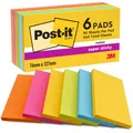Produktbild: Post-it Super Sticky Notes, Packung mit 6 Blöcken, 90 Blatt pro Block, 76 mm x 127 mm, Gelb, Blau, Grün, Pink, Orange - Extra-stark klebende Notizzettel für To-Do-Listen und Erinnerungen