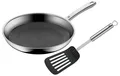 Produktbild: WMF Bratpfanne Profi Resist Stielpfanne mit Pfannenwender, 28 cm, 3-Schicht-Material: Innenseite Cromargan® Edelstahl rostfrei 18/10, im Kern Aluminium, Außenseite Chromstahl (2-tlg., 1x Bratpfanne beschichtet 28 cm, 1x Pfannenwender), - optimal für Herdplatten mit Ø 22 cm