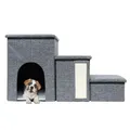 Produktbild: Intirilife Faltbare Hundetreppe mit 3 Stufen in Grau -72x32,5x43 cm- Haustiertreppe mit Stauraum -Katzentreppe Kratzmatte Höhle- Aufbewahrungsboxen, Treppe für kleine Hunden für Sofa Bett Couch