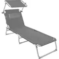 Produktbild: tectake® Sonnenliege Chloé 4-stufig mit Kopfpolster, verstellbar, mit Sonnendach - Grau