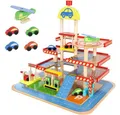 Produktbild: KRUZZEL Spiel-Parkhaus Holzparkplatz Kinderspielzeug Autos (Spar-Set, Holzspiel), Unterstützt Geschicklichkeit, Logik und Fantasie