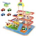 Produktbild: Holzparkhaus Kinder Garage Parkplatz mit Aufzug 4 Autos Helikopter 40x50,5 cm
