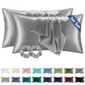 Produktbild: BEDELITE Seidenkissenbezug Alternative 40 x 80 Grau - Satin Kissenbezug 2er Set Weich 40x80 Sommer mit 2 Haargummis für Haar und Haut, Similar to Silk Pillowcase Pillow Cover