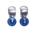 Produktbild: Ohr-Clips Creole Sterling-Silber 925-er mit Anhänger aus Murano-Glas Perle blau 12 mm Goldschmiede-Arbeit Unikat Geburtstag Frauen edel