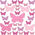 Produktbild: PREMYO 32 Schmetterlinge Wandsticker Kinderzimmer Mädchen - Wandtattoo - Wandaufkleber Selbstklebend Pastell Rosa