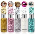 Produktbild: Body Glitter Gel, Vegena 5 Bottle Glitzer Gesicht, Chunky Glitter, Schminke Karneval Face Glitters für Kosmetik Gesicht Haare Lippen Nägel Festival Party Make Up (Weiß+Silber+Gold+Rosa+Grün)
