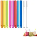 Produktbild: vgggrd 8 Stück Plastik Strohhalme Wiederverwendbare, Bubble Tea Strohhalme, Spitzes Design 26CM Lange farbige Smoothie-Strohhalme mit 2 Reinigungsbürsten