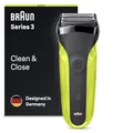 Produktbild: Braun Series 3 300S Elektrorasierer mit 3 flexiblen Klingen, wiederaufladbar und kabellos, Elektrorasierer mit waschbarer Folie, Schwarz/Elektro-Grün (1er Pack)