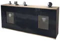 Produktbild: Vladon Sideboard Grömitz V2 (Kommode mit 2 Türen, 4 Schubladen und 2 flexible Glaseinlegeböden), Eiche Evoke/Schwarz Hochglanz (166,5 x 75,5 x 35)