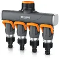 Produktbild: Brandson 4-Wege Verteiler 4-fach Schlauchverteiler, Gartenschlauch Wasserverteiler, 3/4 1/2 Zoll, (1-tlg), Schmaler Wasserhahn Schlauch Verteiler Regulierbar, Gartenbewässerung orange|schwarz