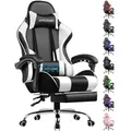 Produktbild: GTPLAYER Bürostuhl Gaming Stuhl Massage Gaming Sessel Ergonomischer Gamer Stuhl mit Fußstütze, Kopfstütze Massage-Lendenkissen, Gepolstert Gami... - Weiß