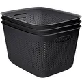Produktbild: KONZEPT 3er Set Aufbewahrungsbox 17l, Aufbewahrungskorb aus Kunststoff mit Griff, perforierte, schwarz Boxen zur Aufbewahrung