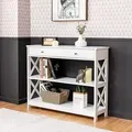 Produktbild: COSTWAY 3 Ebenen Konsolentisch mit Schublade, Flurtisch aus Holz, Standregal, Beistelltisch für Eingang, Wohnzimmer und Schlafzimmer, 100 x 30 x 8... - Weiß