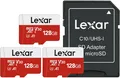 Produktbild: Lexar Micro SD Karte 128GB 3er Pack, Speicherkarte Micro SD mit Adapter 100 MB/s