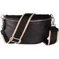 Produktbild: MIRROSI Bauchtasche Damen, Echtleder, Made in Italy, Umhängetasche, Brusttasche, (Schultertasche für jeden Anlass (1 Tasche & 2 Gurte), Crossbody Bag, Schwarz, gemusterten& verstellbaren Schulterriemen beige|schwarz Mittelgroße Tasche (25x16x7cm)