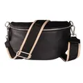 Produktbild: MIRROSI® Bauchtasche Damen, Echtleder, Made in Italy, Umhängetasche, Brusttasche, Crossbody Bag (1 Tasche & 2 Gurte) (Schwarz (Uni Black Beige), Mittelgroße Tasche (25x16x7cm))