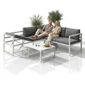 Produktbild: Mucola Sitzgruppe Aluminium Lounge Ecksofa mit Liegefunktion wetterfest Grau Tisch Gartengarnitur Terrassenmöbel - Weiß - Weiß