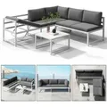 Produktbild: Sitzgruppe Weiß Aluminium Lounge Ecksofa Mit Liegefunktion Wetterfest Garten Tisch Outdoor-möbel