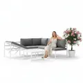 Produktbild: Mucola Gartenmöbel Set Weiß Aluminium Ecklounge 6-Fach verstellbare Rückenlehne Sitzgruppe variabel aufstellbare Elemente | wetterfest und rostfrei | extra Dicke Wasserabweisende Kissen