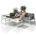 Produktbild: Sitzgruppe Aluminium Lounge Ecksofa mit Liegefunktion wetterfest Weiß Tisch