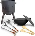 Produktbild: Set - Feuerofen - KasanoFF, 12 Liter, Ø 40 cm + Gusseisenkasan, runder Boden, Ø 42,5 cm, 12 l + Schaumlöffel: 2 Stk. + Schöpfkelle + Spachtel aus Holz