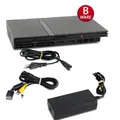 Produktbild: PS2 Konsole Slim Line Schwarz (B-Ware) mit Ladekabel mit 3-Chinch Kabel
