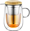 Produktbild: 430ml Doppelwandige Glas Teetasse mit Metallsieb Teeglas Teebecher aus Borosi...