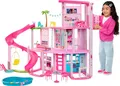 Produktbild: Barbie Traumvilla, 3-stöckiges Barbie-Haus mit 10 Spielbereichen inklusive Pool, Rutsche, Aufzug, 75 Puppen-Accessoires, Spielzeug-Welpe, Spielzeug für Kinder ab 3 Jahre, HMX10