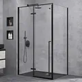 Produktbild: doporro Duschkabine Duschabtrennung 80x100x195cm Eckdusche schwarz ESG-Sicherheitsglas Klarglas inkl. beidseitiger Easy-Clean-Beschichtung Ravenna64 - Transparent