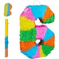 Produktbild: Relaxdays Pinata Zahl Papier Pappe Kunststoff Bunt mit Stab und Maske 50,5 cm x 35,5 cm x 7,5 cm 210 g